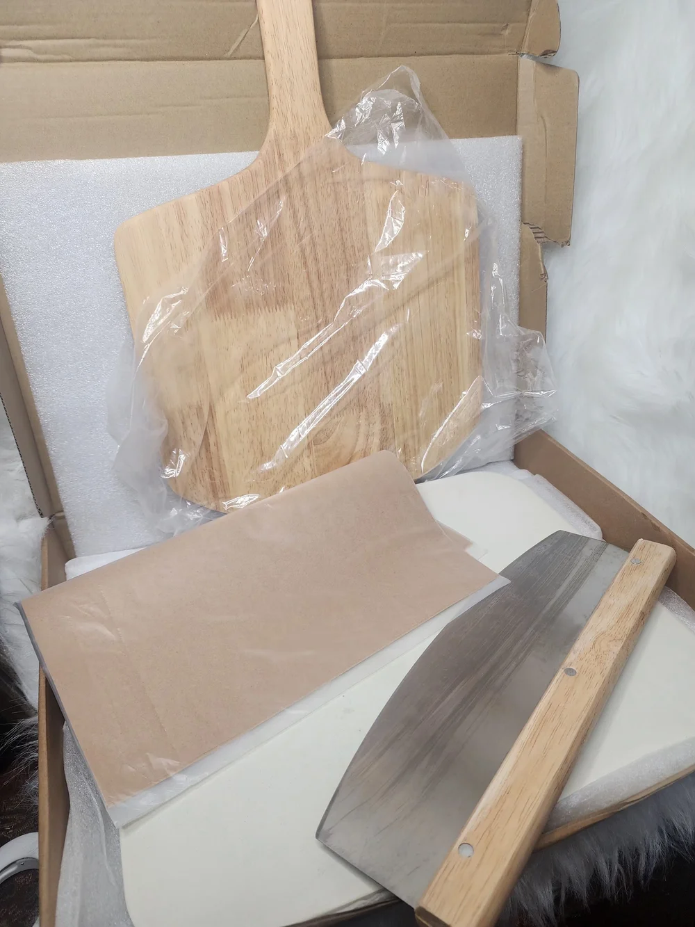 Wooden Pizza Peel and Dough Scraper Set - Natural Wood